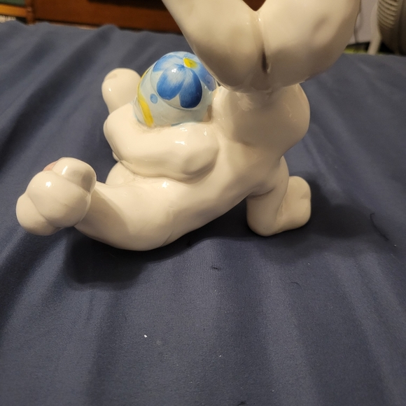 Easter Bunny Rabbit Figurine Statues Playing With Easter Egg - Picture 4 of 7